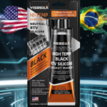 RTV Silicone Preto de alta temperatura para vedação de motores, cárteres, tampas de válvula, caixas de câmbio e componentes automotivos, resistente a óleo, vibração e temperaturas de até 315°C.