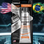RTV Silicone Cinza de alta temperatura para vedação de motores, flanges, caixas de câmbio e componentes automotivos, resistente a óleo, vibração e temperaturas de até 315°C.