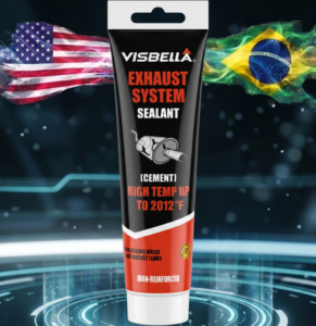 Reparador de escapamento de alta temperatura que veda furos, trincas e vazamentos em escapamentos, silenciadores e coletores, resistente a até 600°C.