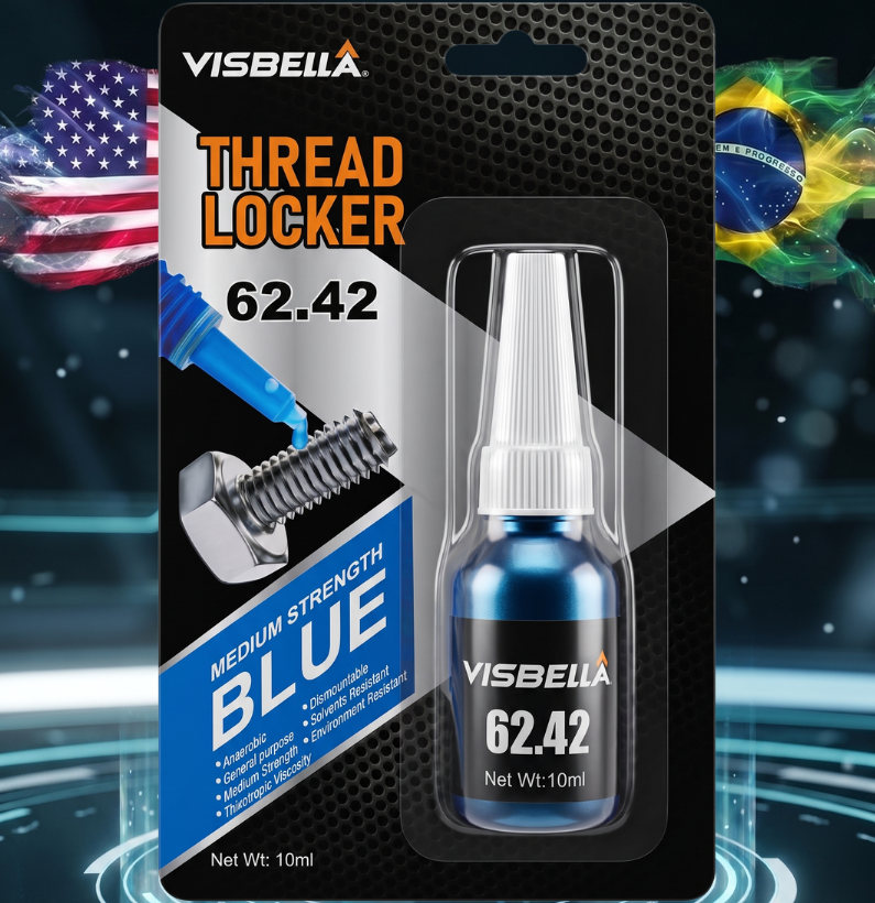 Trava rosca médio torque anaeróbico para fixação de parafusos e porcas, resistente à vibração, corrosão e altas temperaturas, ideal para manutenção automotiva e industrial.