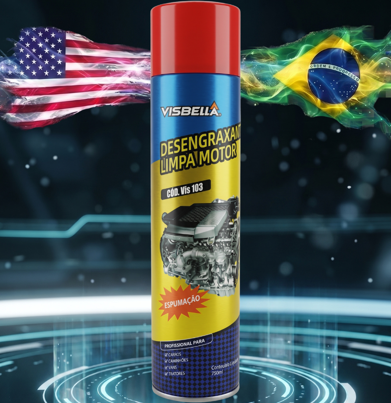 Desengraxante limpa motor que remove óleo, graxa e sujeiras pesadas de motores e compartimentos mecânicos, proporcionando limpeza profunda sem agredir borrachas, plásticos ou superfícies pintadas.