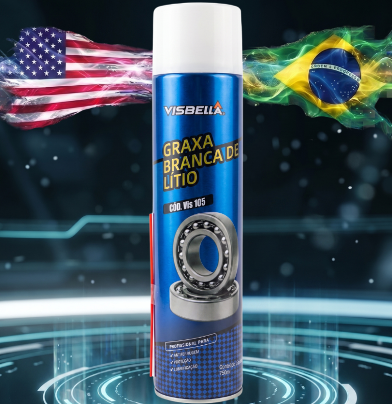 Graxa branca de lítio em spray que lubrifica, protege contra ferrugem, reduz o atrito e resiste à água, calor e desgaste em peças metálicas e mecanismos móveis.