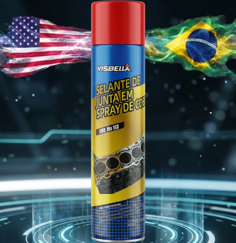 Selante de junta spray em cobre para motores que melhora a vedação, suporta altas temperaturas, evita vazamentos e aumenta a transferência térmica em juntas metálicas.